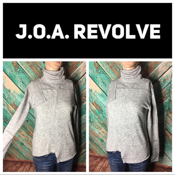 J.O.A. Sweaters - JOA Heather Grey Asymmetrical Hem Turtleneck